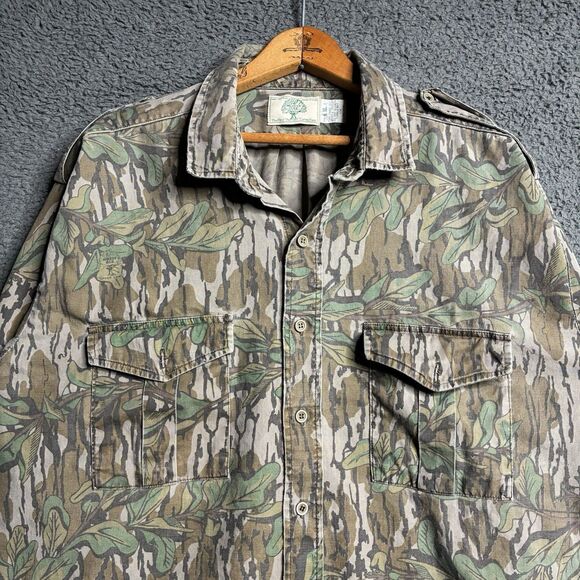 Vintage Mossy Oak Green Leaf Tree Bark Camo Button Up Shirt Mens XL USA Made - Picture 8 of 16